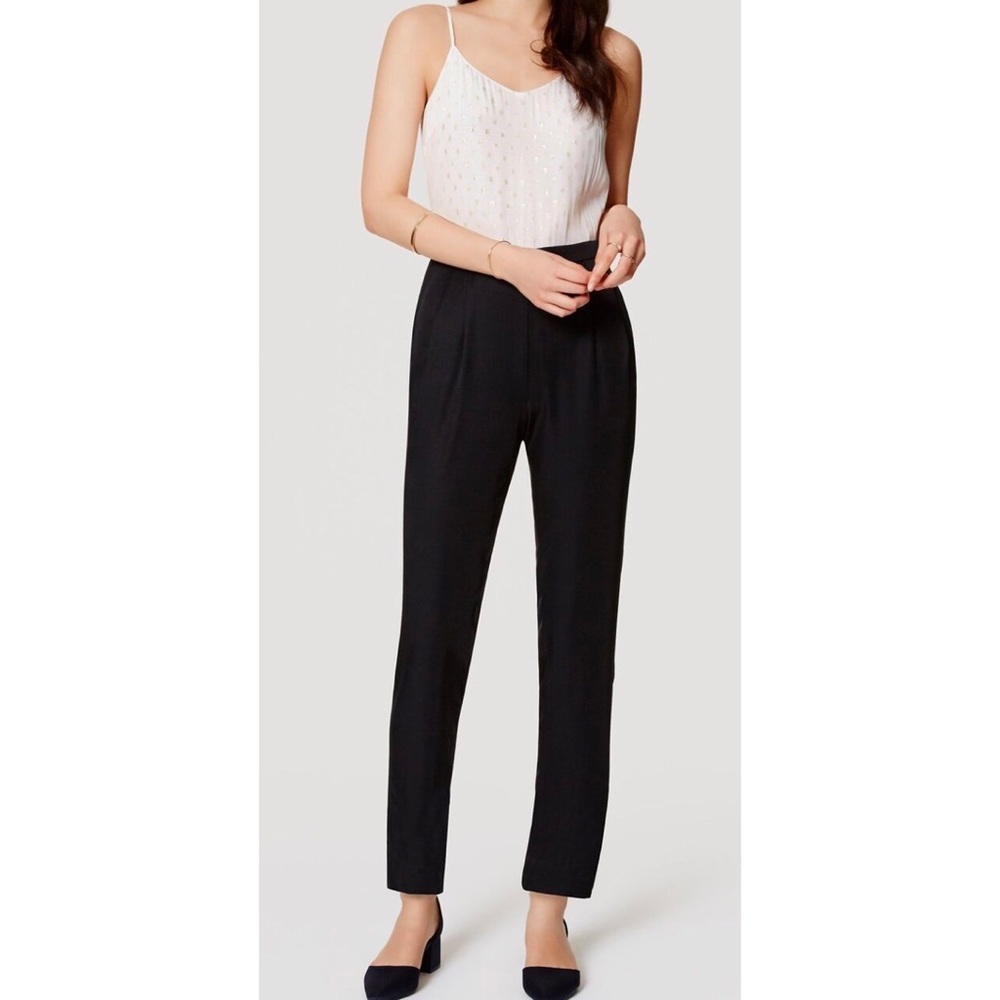 NWOT LOFT Shimmering Soirée Cami Black White Gold Print Jumpsuit